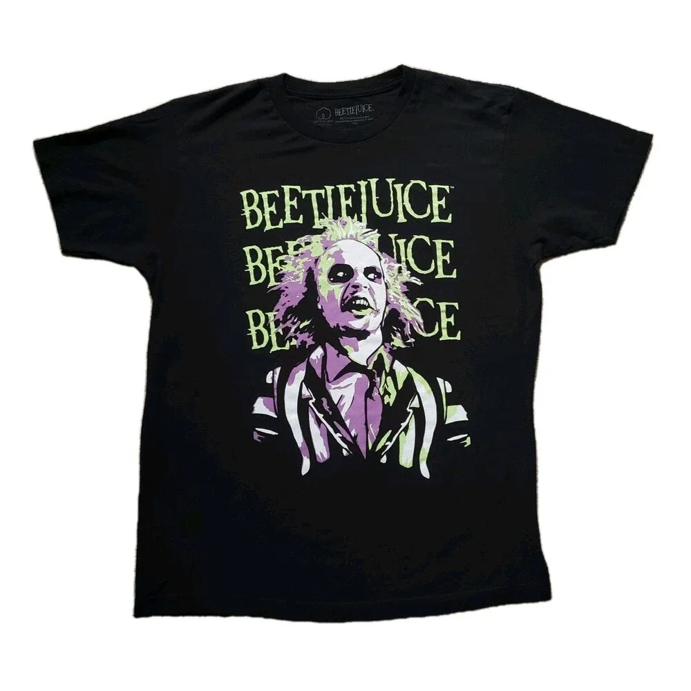 Beetlejuice Michael Keaton Size Large Mens 100% Cotton Black T-Shirt Movie Scary